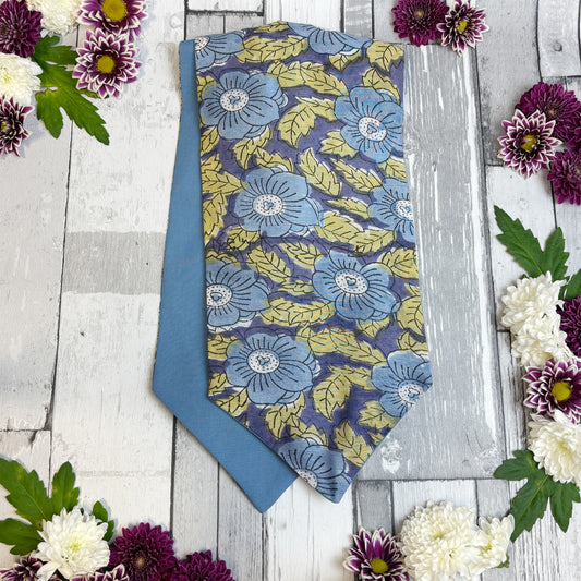 Hand-Printed Blue Floral Modal Silk Cravat