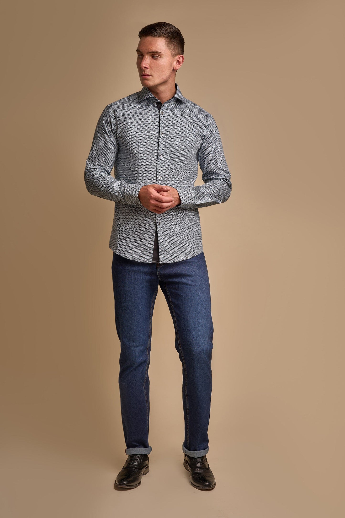 Aiden Circle Print Cotton Shirt - Shirts - - THREADPEPPER
