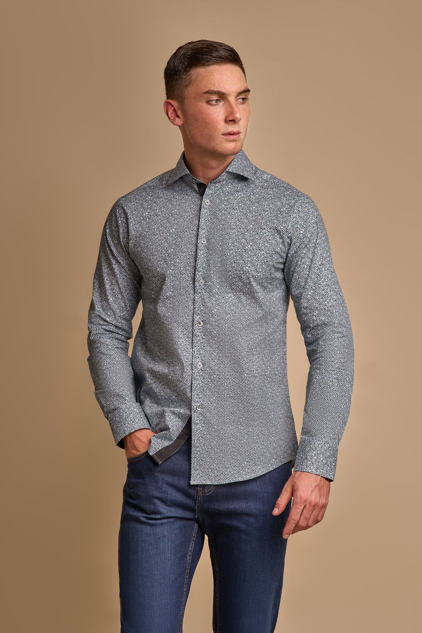 Aiden Circle Print Cotton Shirt - Shirts - S - THREADPEPPER