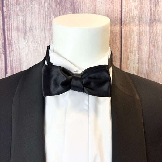 Black Satin Batswing Bow Tie - Bow Ties -