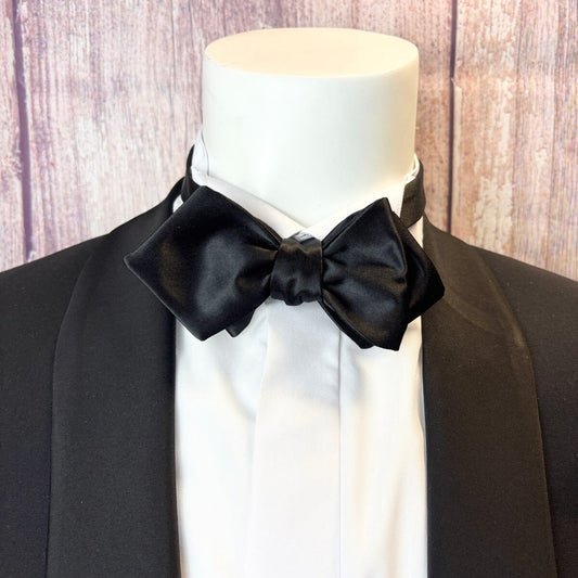 Black Satin Diamond-Point Bow Tie - Bow Ties -