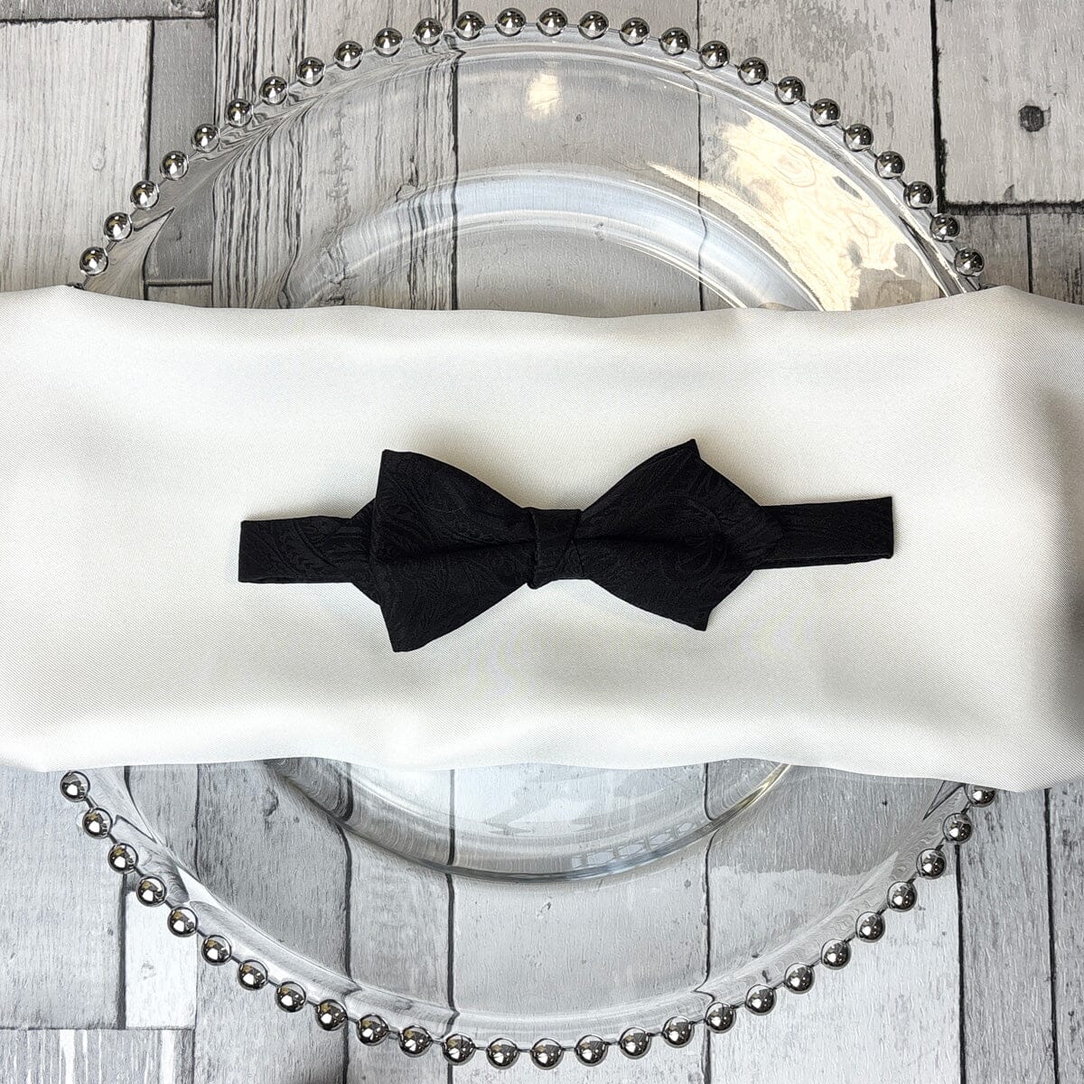 Black Silk Paisley Diamond Point Bow Tie - Bow Ties -
