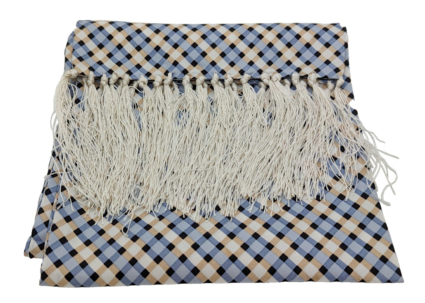 Blue & Beige Diamond Silk Scarf - Scarves - - THREADPEPPER