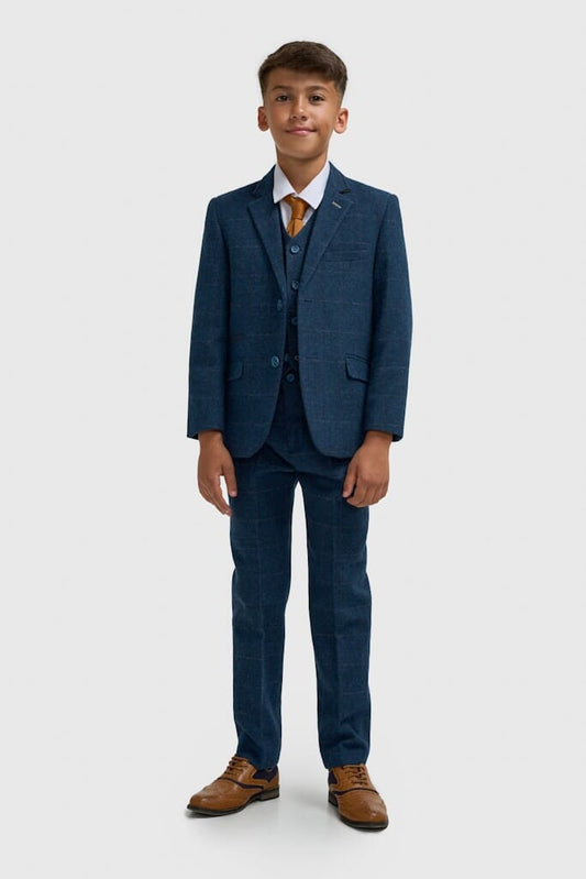 Blue Tweed Boy's 3 Piece Suit - STOCK CLEARANCE - Blazers & Jackets Sale -