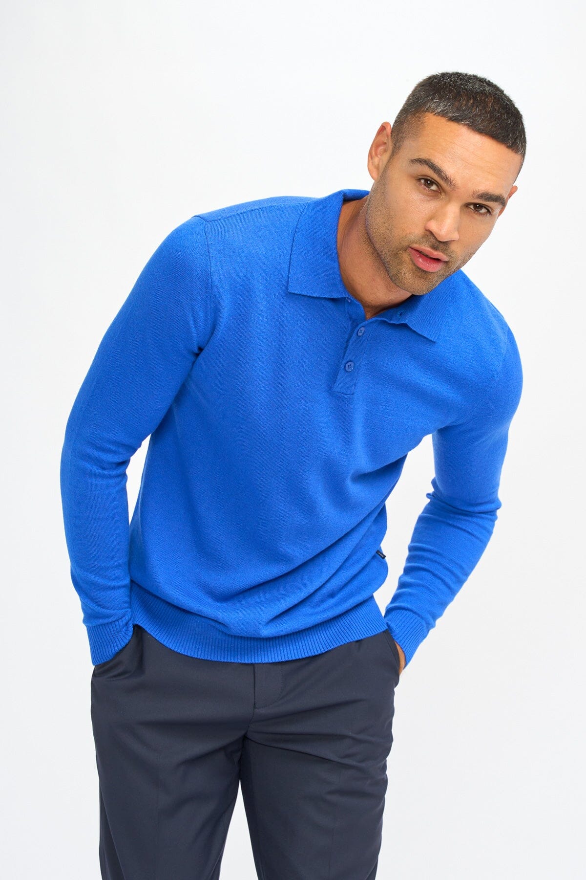 Boom Electric Blue Long Sleeve Polo - Jumpers -