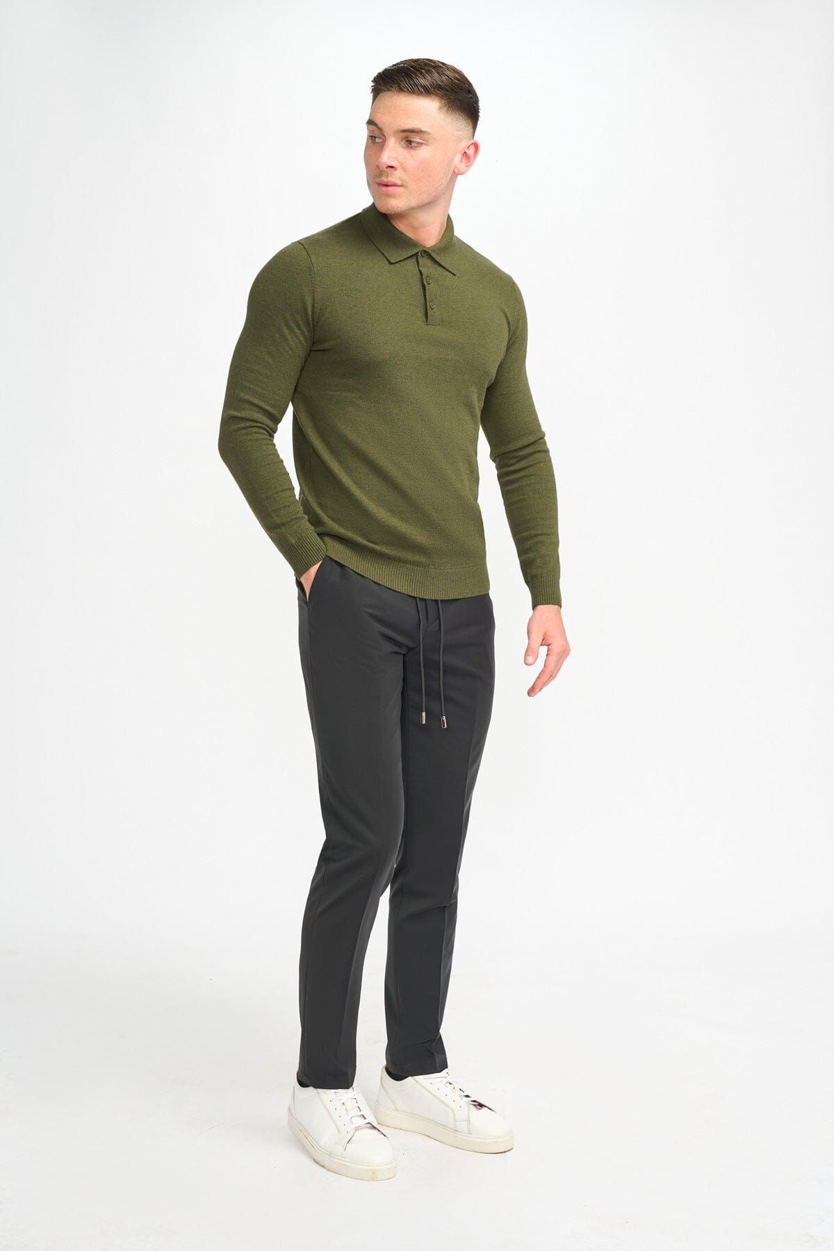 Boom Olive Long Sleeve Polo - Jumpers -