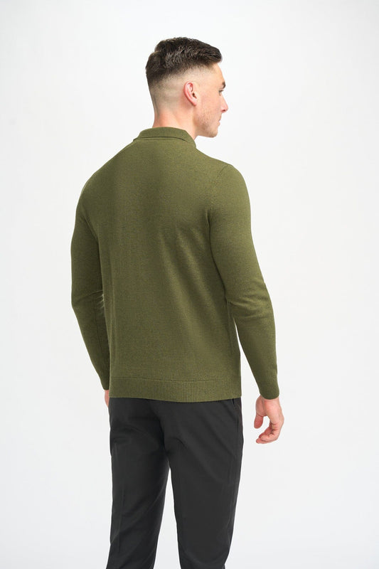 Boom Olive Long Sleeve Polo - Jumpers -