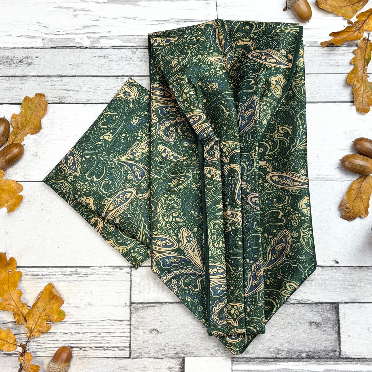 Bottle Green Paisley Vegan Silk Cravat - Cravats -