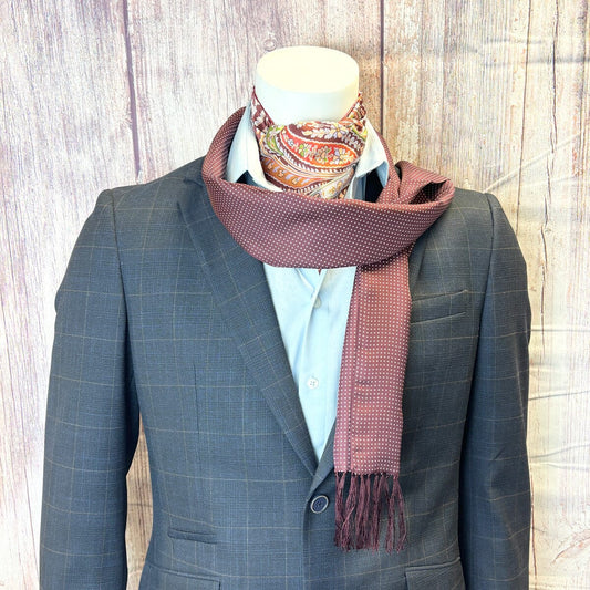 Burgundy Spot Silk Scarf - Scarves -