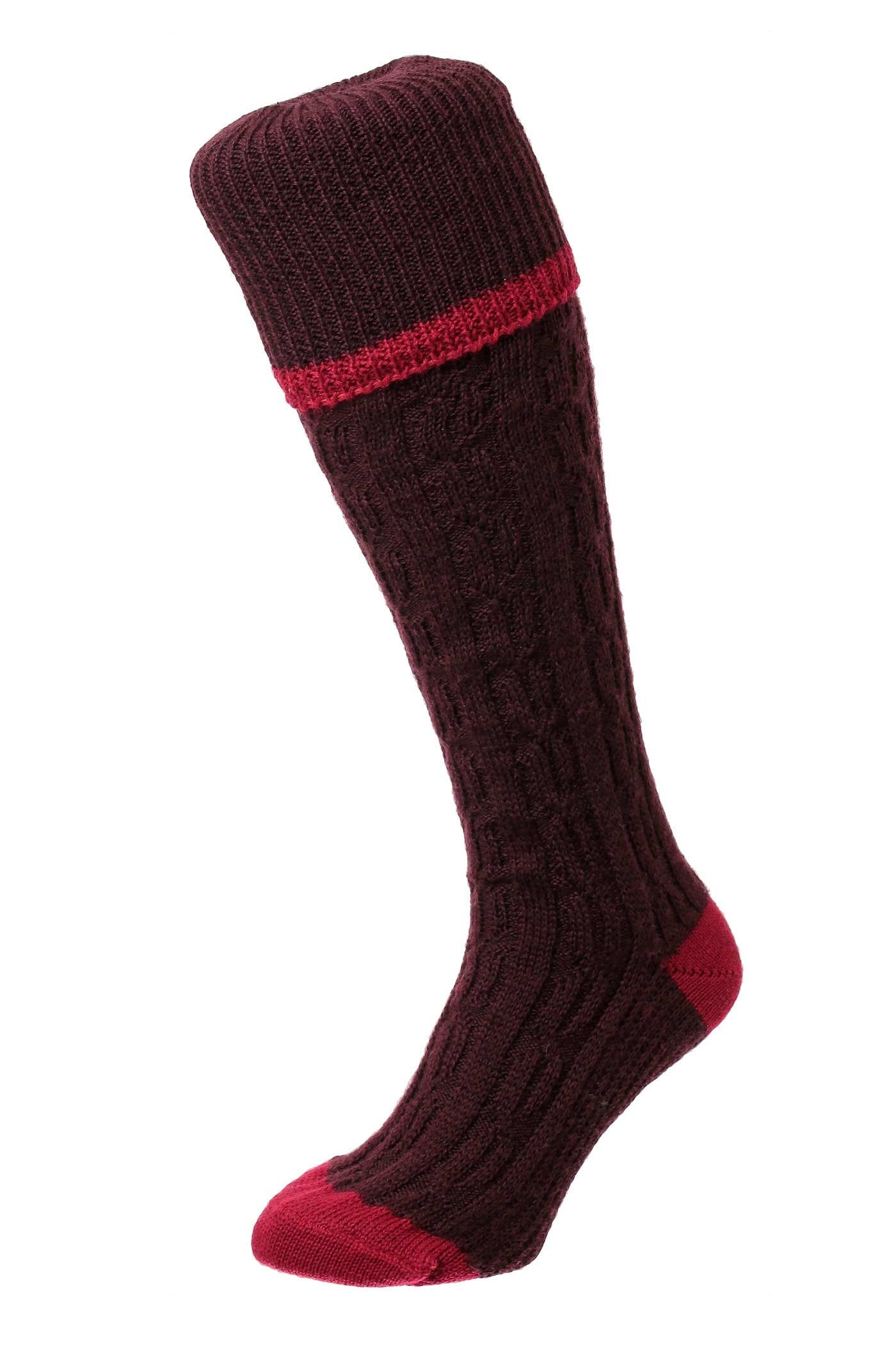 Cable Stripe Shooting Socks - Socks - Maroon - THREADPEPPER