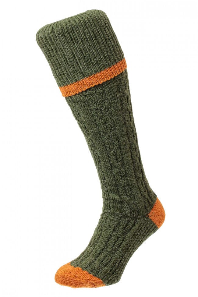 Cable Stripe Shooting Socks - Socks - Olive - THREADPEPPER
