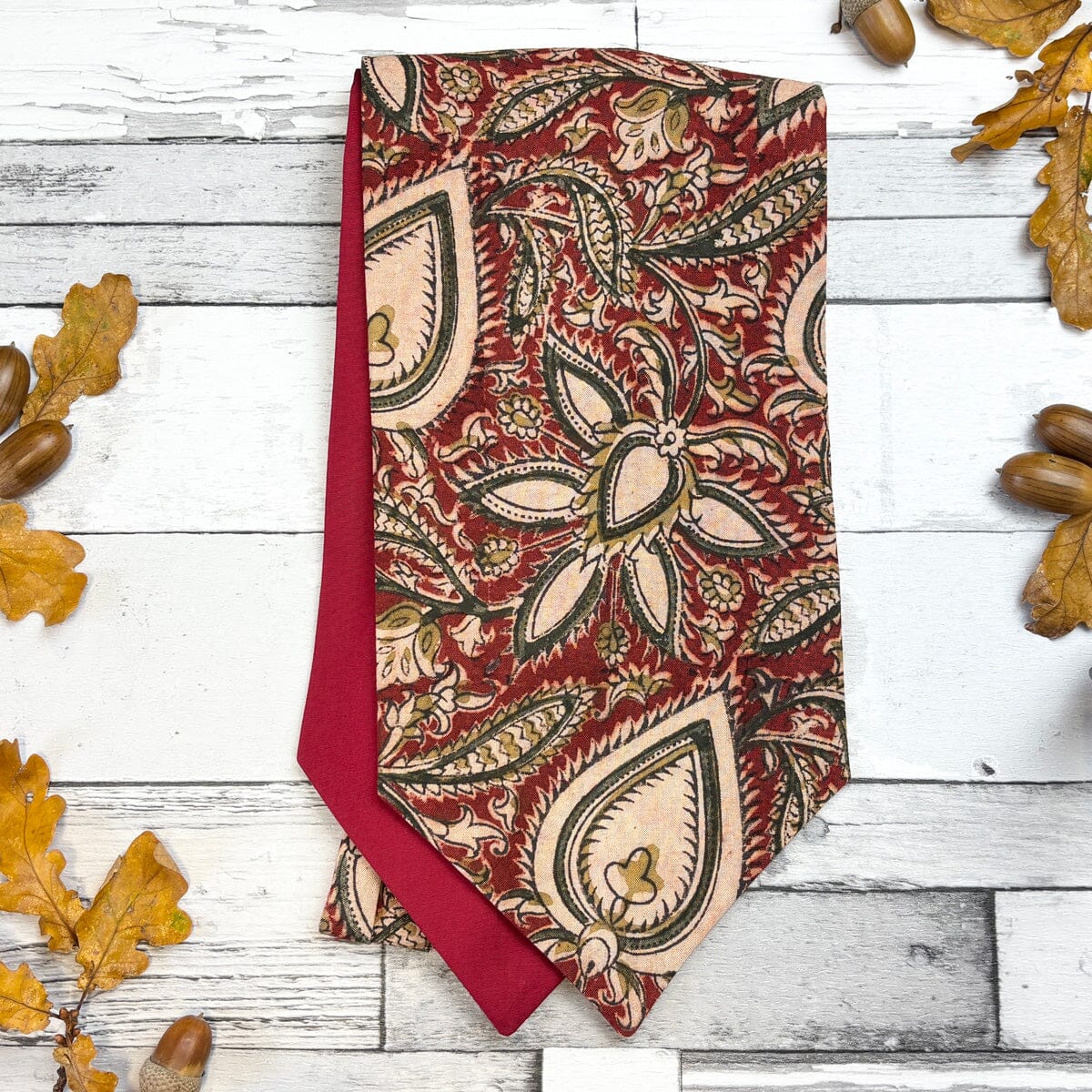 Claret Hand-Printed Cotton Cravat - Cravats -