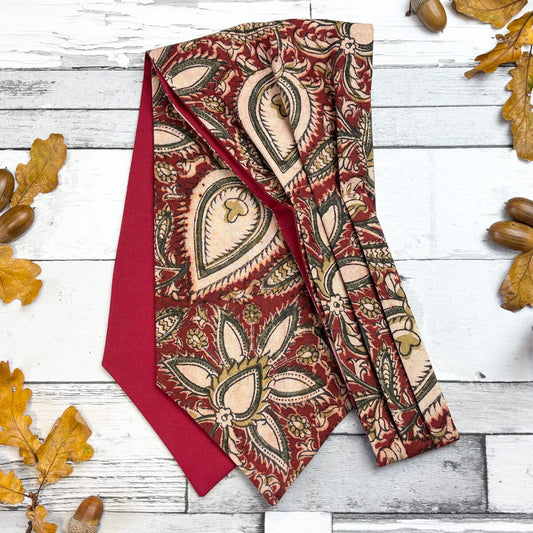 Claret Hand-Printed Cotton Cravat - Cravats -