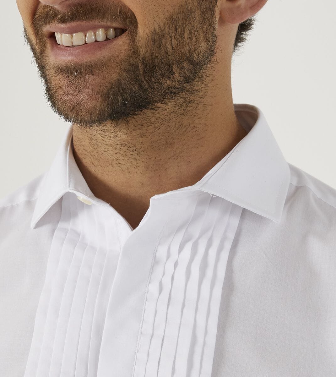 Cutaway Collar Pleated White Dress Shirt - Shirts - - THREADPEPPER