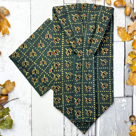 Dark Green Tiles Hand-Printed Cotton Cravat - Cravats -