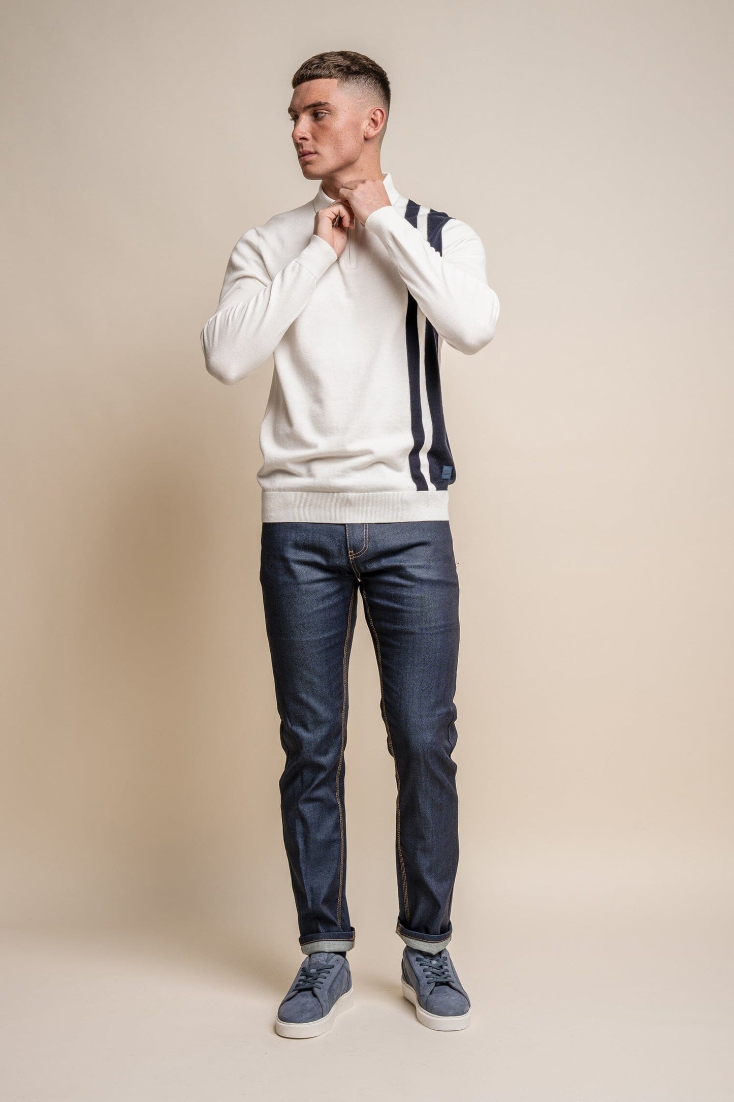 Diablo Ecru Quarter Zip Jumper - Jumpers - - THREADPEPPER