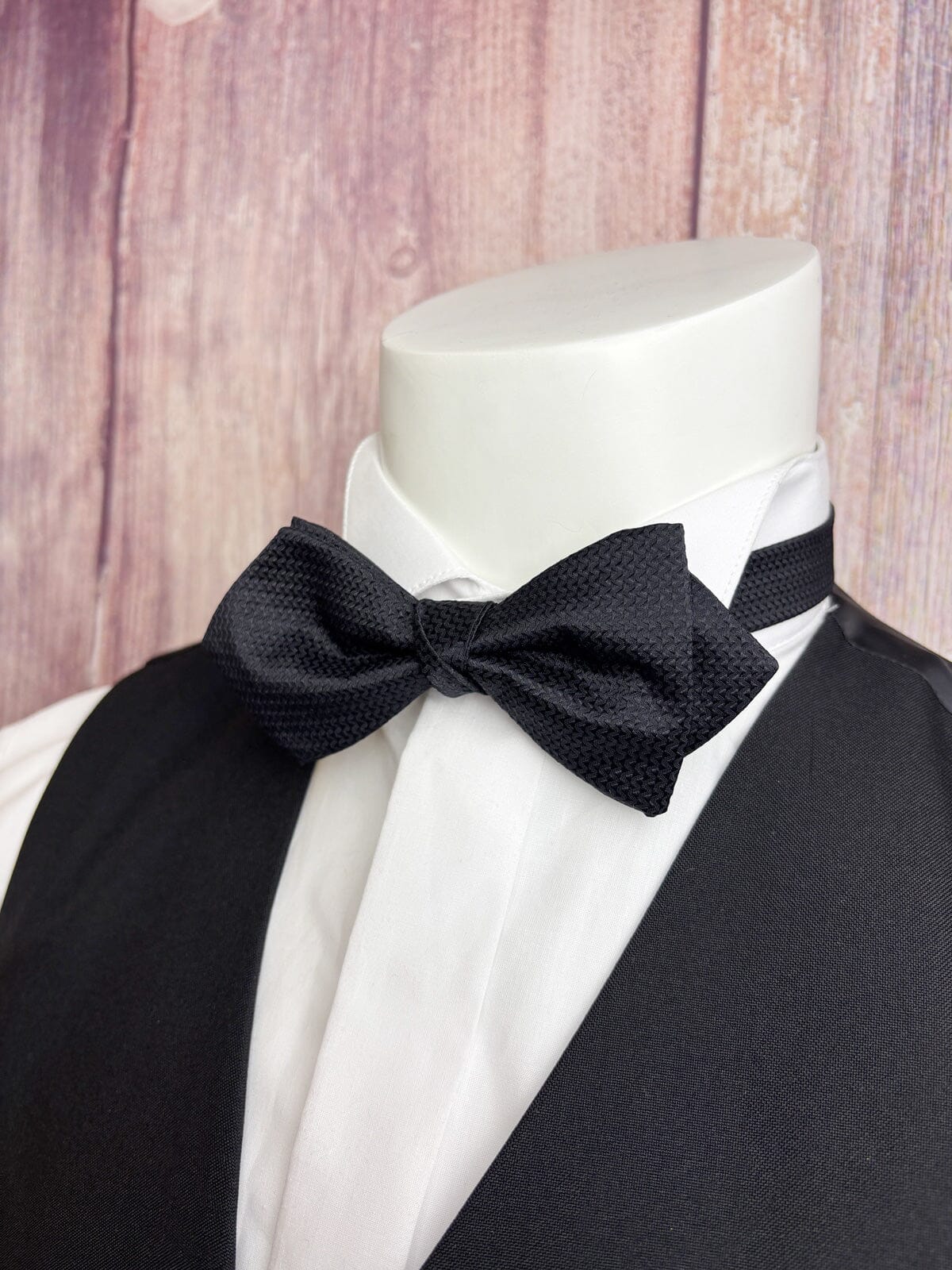 Diamond Point Black Barathea Bow Tie - Formalwear -