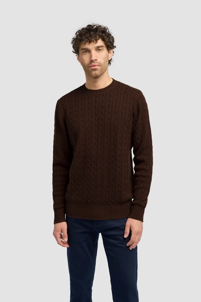 Foston Cable Crewneck Jumper - Jumpers - Brown S