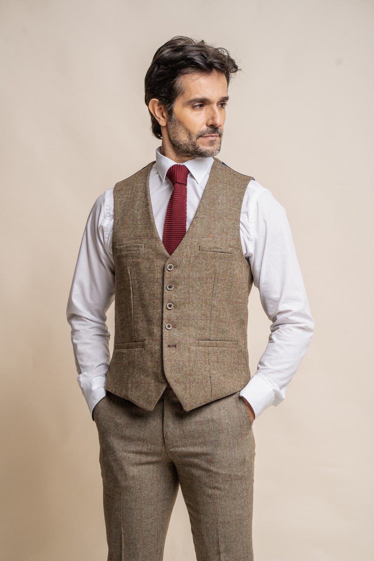 Gaston Sage Tweed Waistcoat - Waistcoats - 34R 