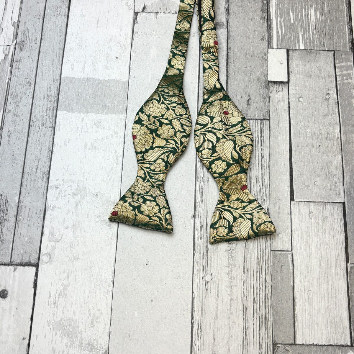 Green & Gold Brocade Bow Tie - Bow Ties -
