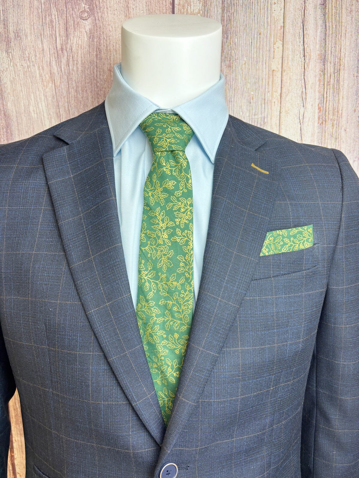 Green & Gold Holly Berries Pocket Square - Pocket Square -