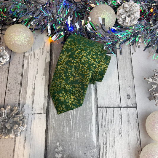 Green & Gold Holly Berries Tie - Ties -