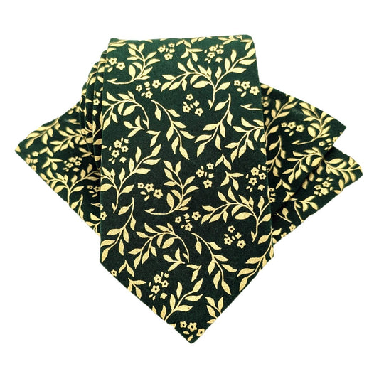Green & Gold Leaves Tie - Ties -