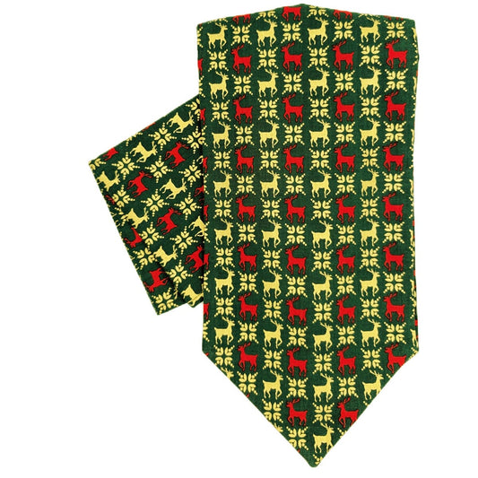 Green & Gold Reindeer Cravat - Cravats -