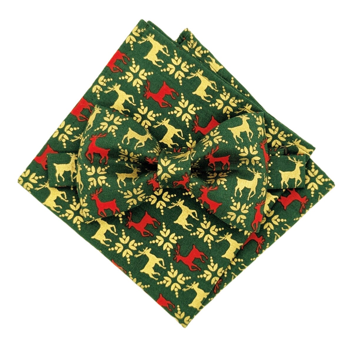 Green & Gold Reindeer Pocket Square - Handkerchiefs -