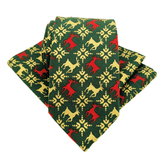 Green & Gold Reindeer Tie - Ties -