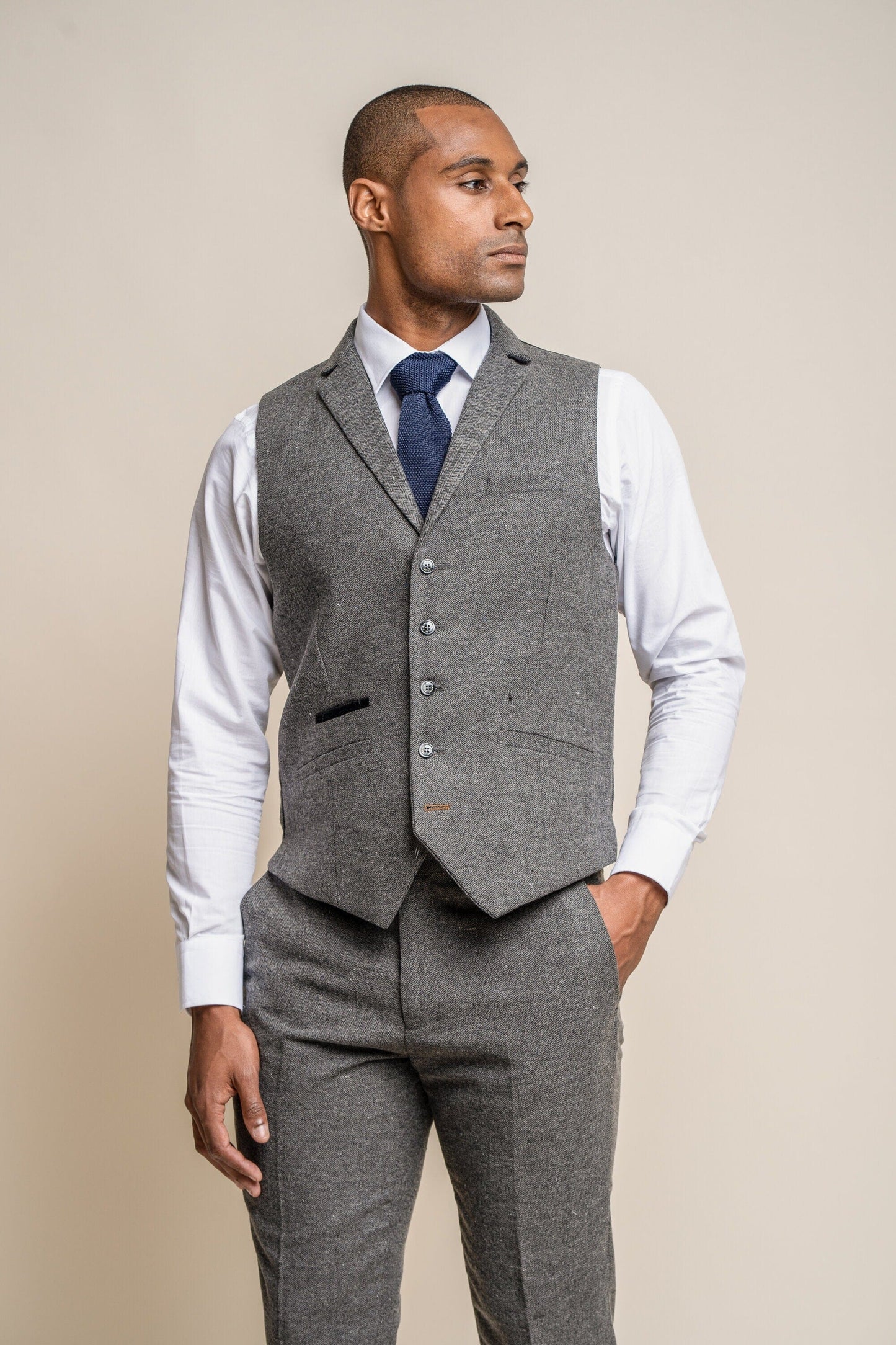 Grey Herringbone Tweed Waistcoat - STOCK CLEARANCE - Waistcoats Sale - 44R