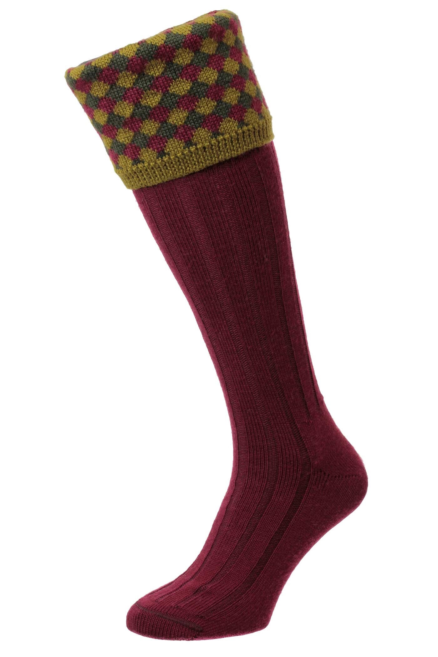 Hadleigh Diamond Harlequin Shooting Socks - Socks - Wine - THREADPEPPER