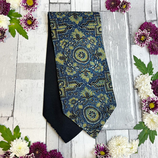 Hand-Printed Blue Modal Silk Mosaic Cravat - Cravats -