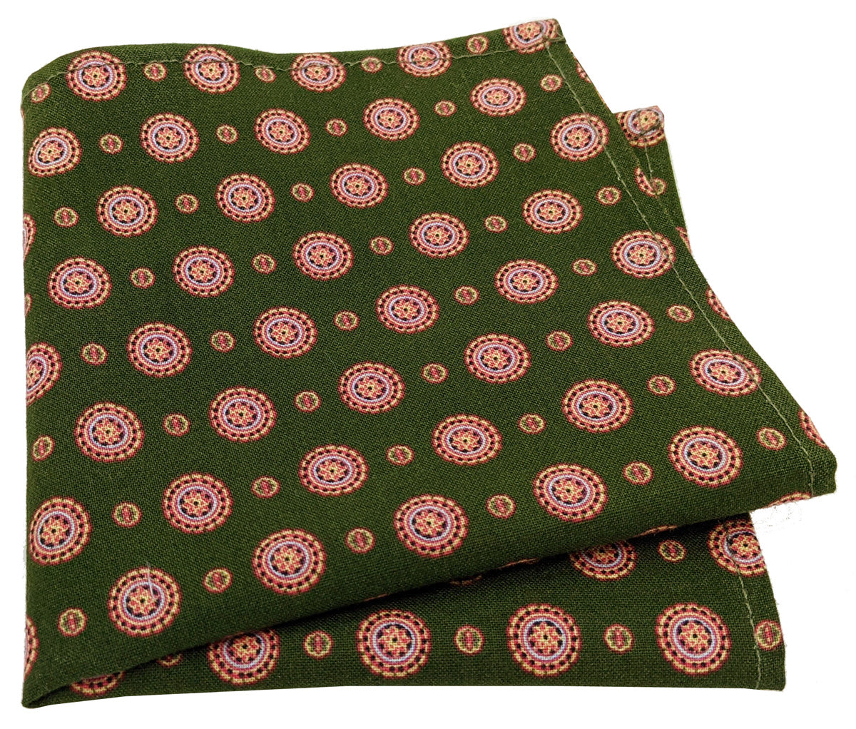 Clearance - Green Medallions Cotton Pocket Square