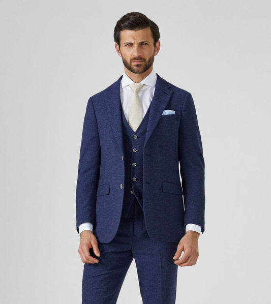 Jude Navy Herringbone 3 Piece Suit - Suits -