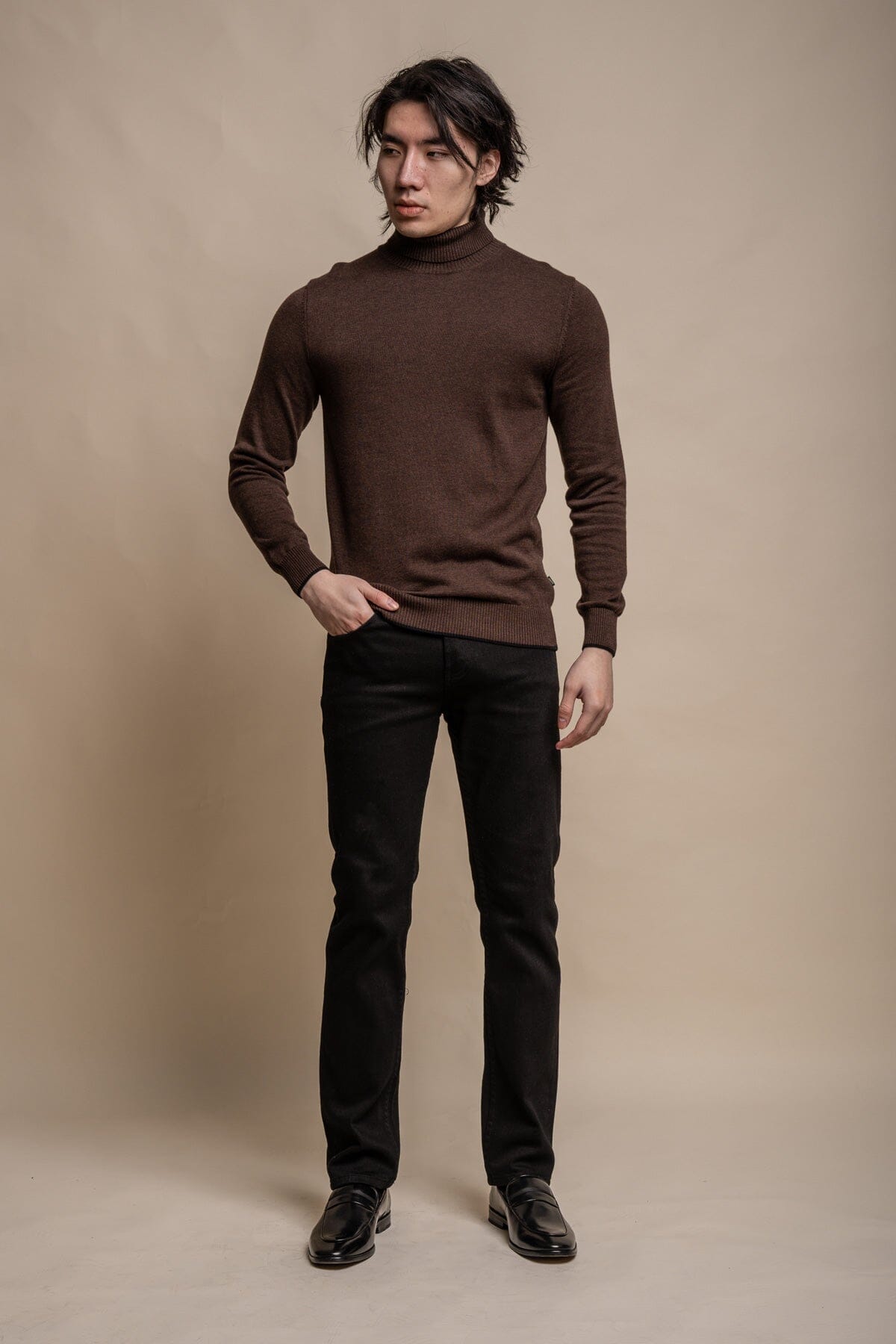 Karris Brown Roll Neck Jumper - Jumpers - - THREADPEPPER