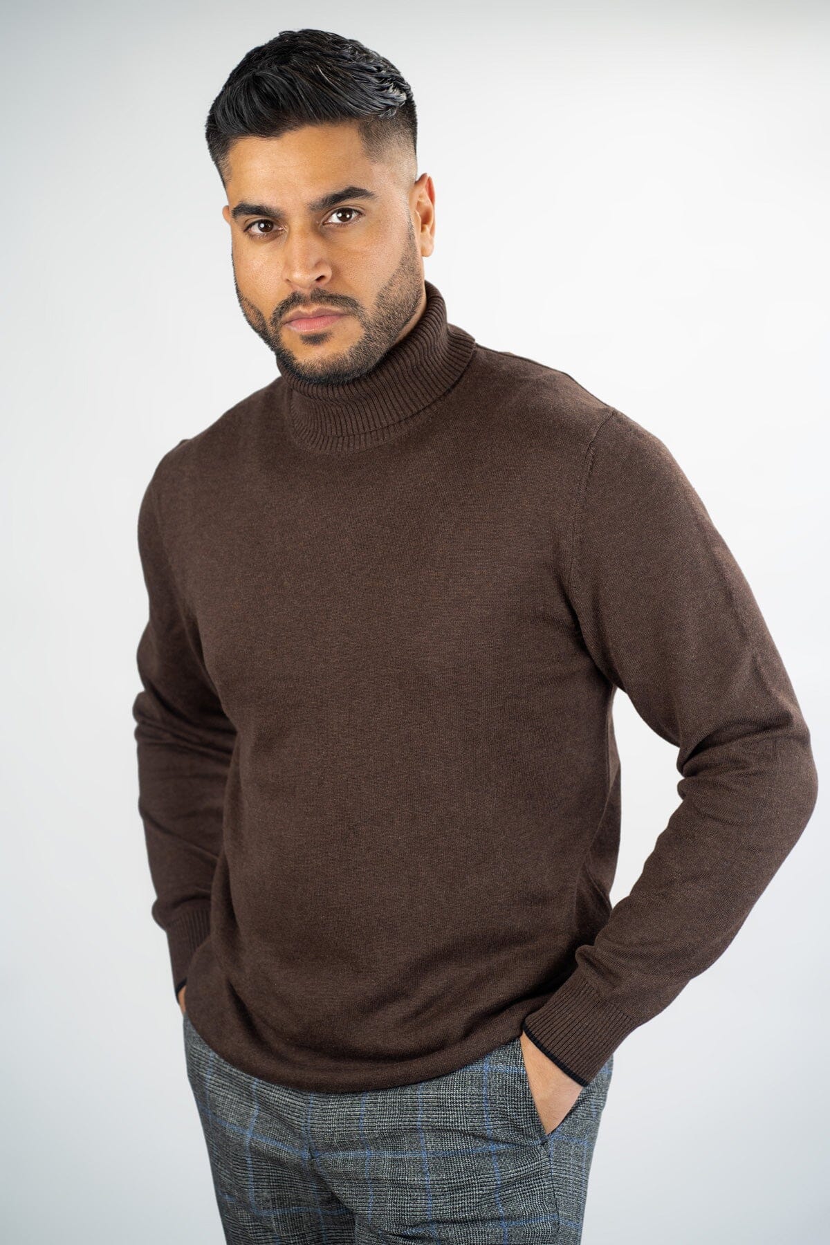 Karris Brown Roll Neck Jumper - Jumpers - - THREADPEPPER