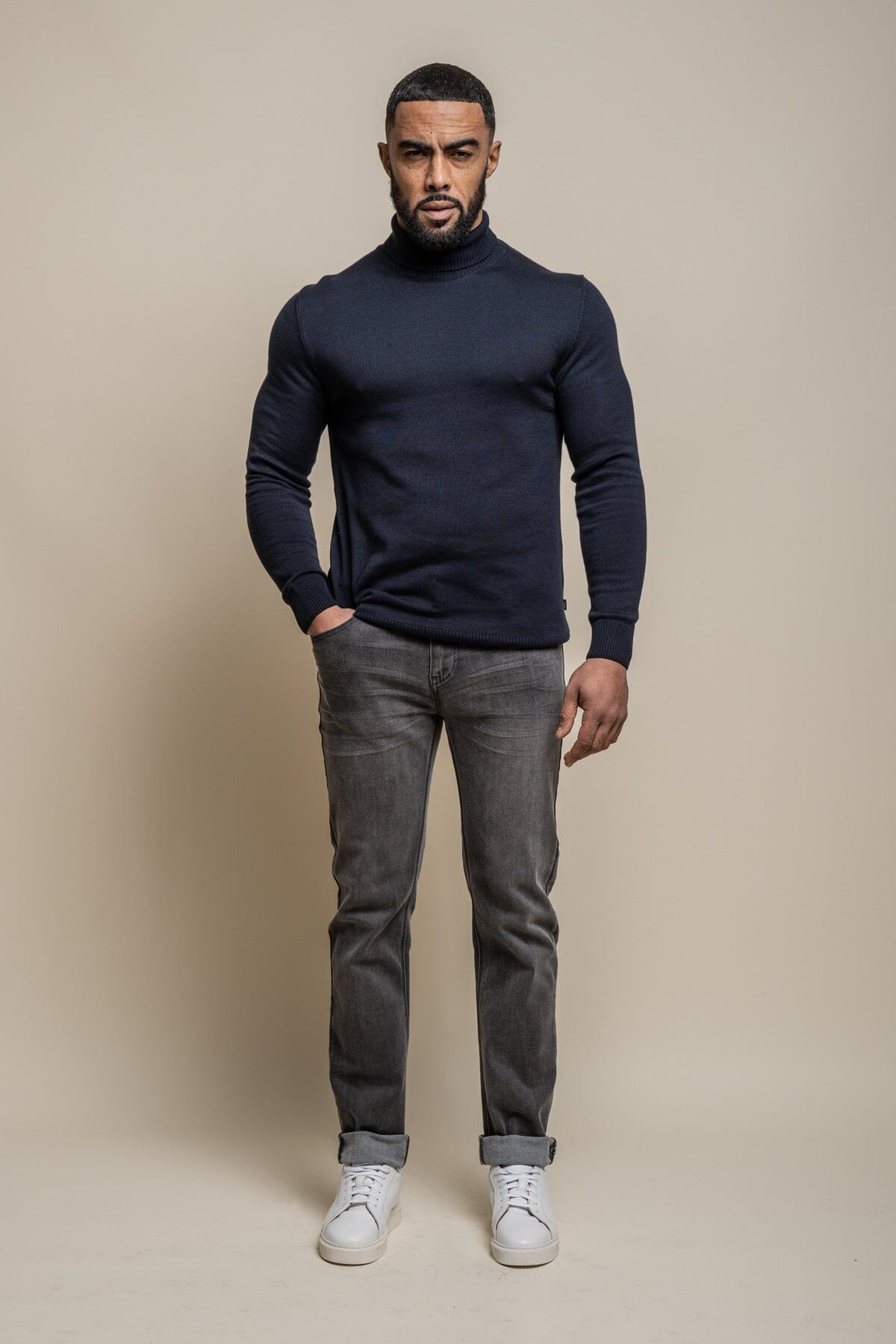 Karris Navy Roll Neck Jumper - Jumpers - - THREADPEPPER