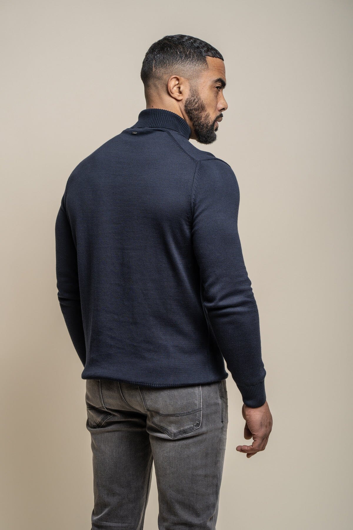 Karris Navy Roll Neck Jumper - Jumpers - - THREADPEPPER