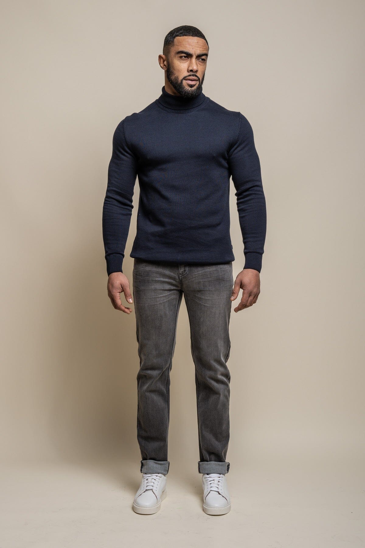 Karris Navy Roll Neck Jumper - Jumpers - - THREADPEPPER