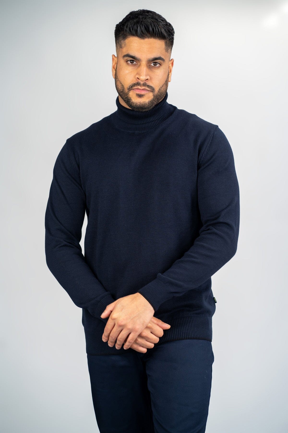 Karris Navy Roll Neck Jumper - Jumpers - - THREADPEPPER