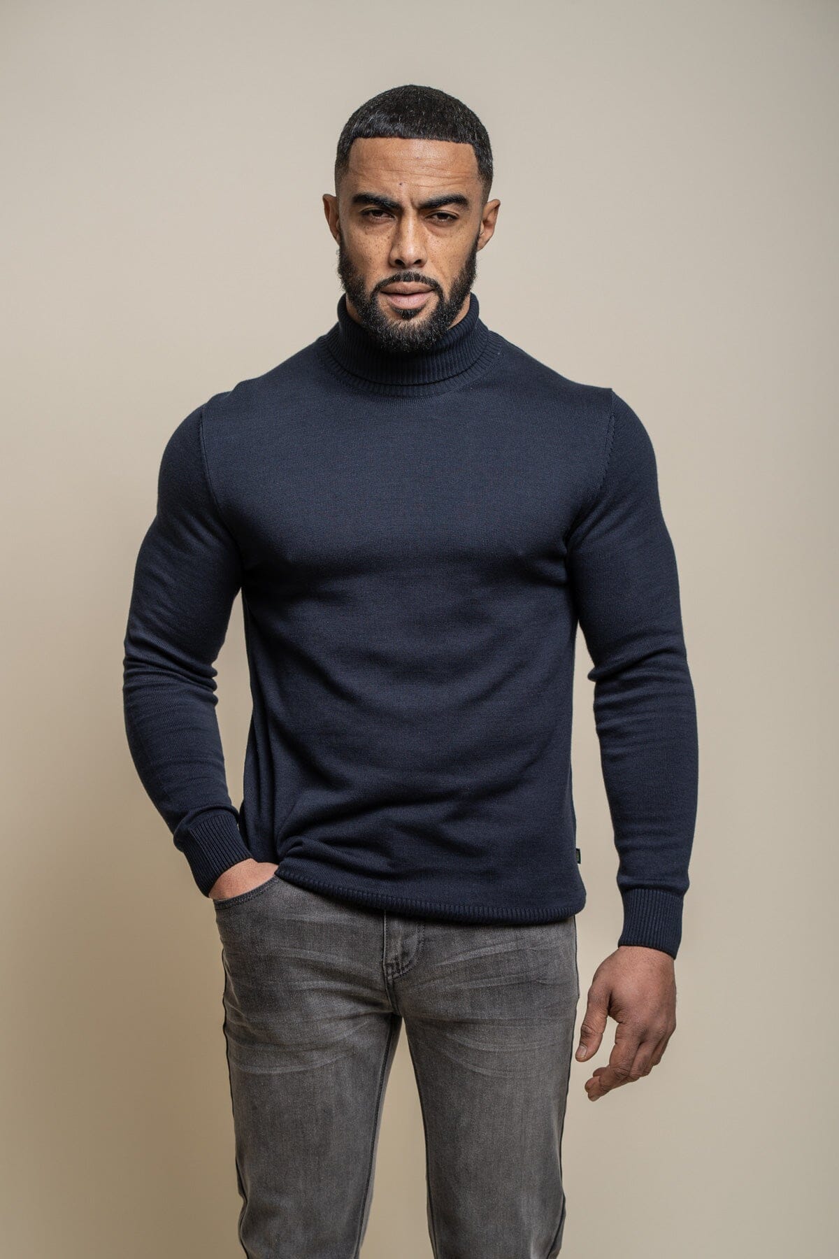 Karris Navy Roll Neck Jumper - Jumpers - - THREADPEPPER