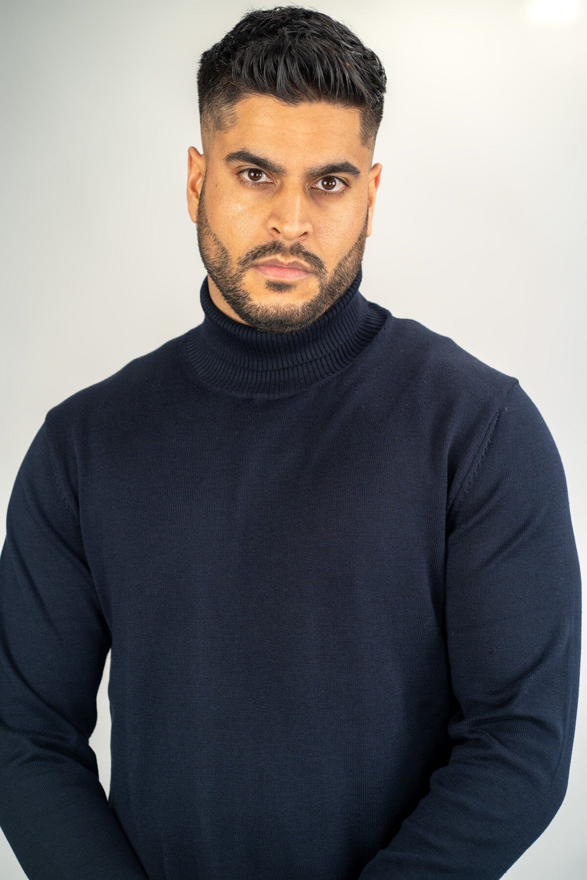 Karris Navy Roll Neck Jumper - Jumpers - - THREADPEPPER