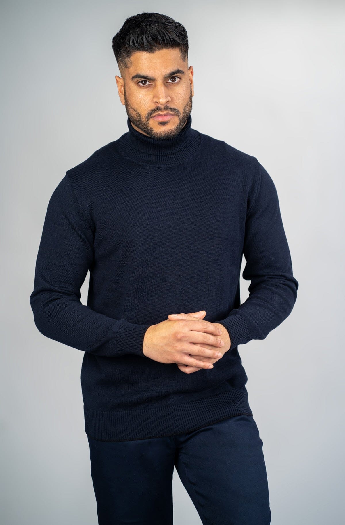 Karris Navy Roll Neck Jumper - Jumpers - - THREADPEPPER