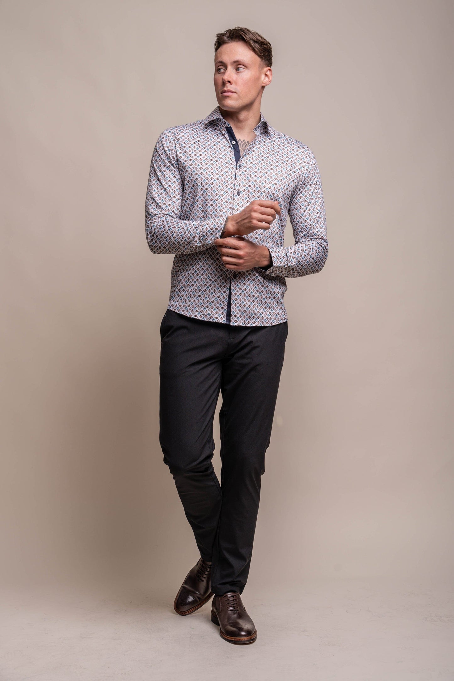 Keats Geometric Cotton Shirt - Shirts - - THREADPEPPER