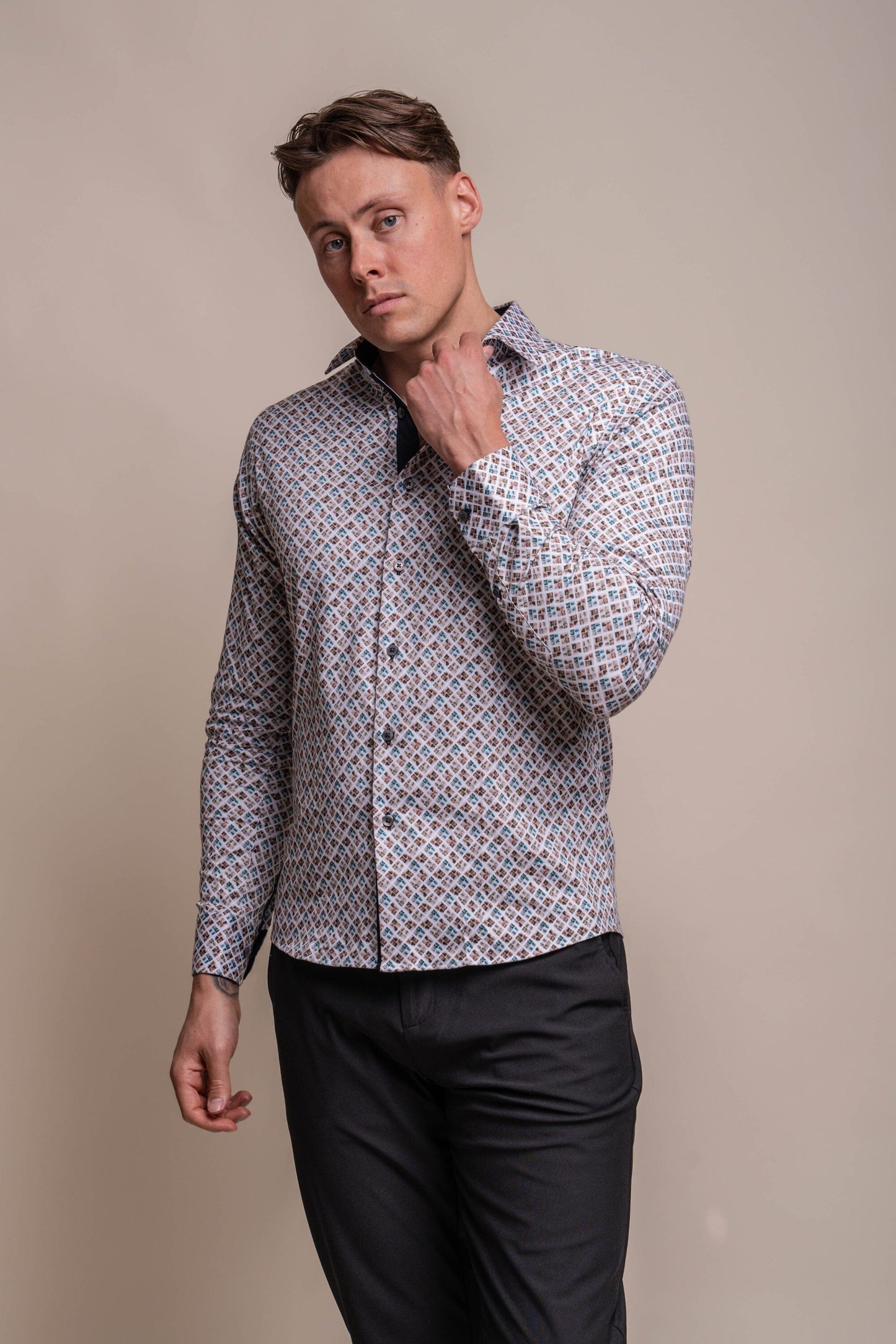 Keats Geometric Cotton Shirt - Shirts - S - THREADPEPPER