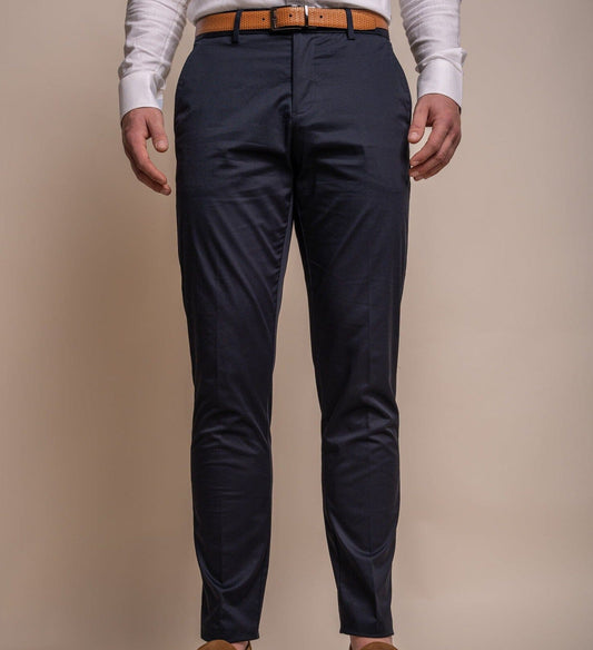 Mario Navy Cotton Trousers - Trousers - 28R 