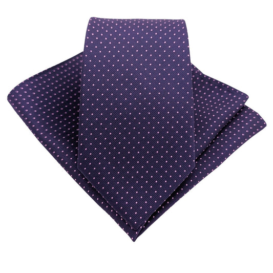 Navy & Pink Pin Dots Wedding Tie - Wedding Tie - Polyester Regular Add Pocket Square - Save £1.00