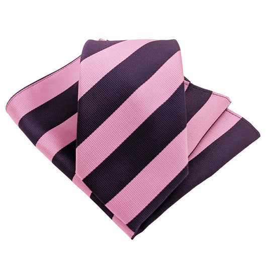 Navy & Pink Stripe Wedding Tie - Wedding Tie - Polyester Regular Add Pocket Square - Save £1.00