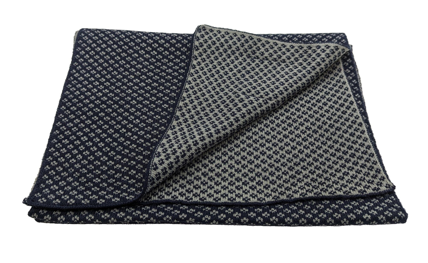 Neat Knit Navy & Grey Reversible Scarf - Scarves - - THREADPEPPER